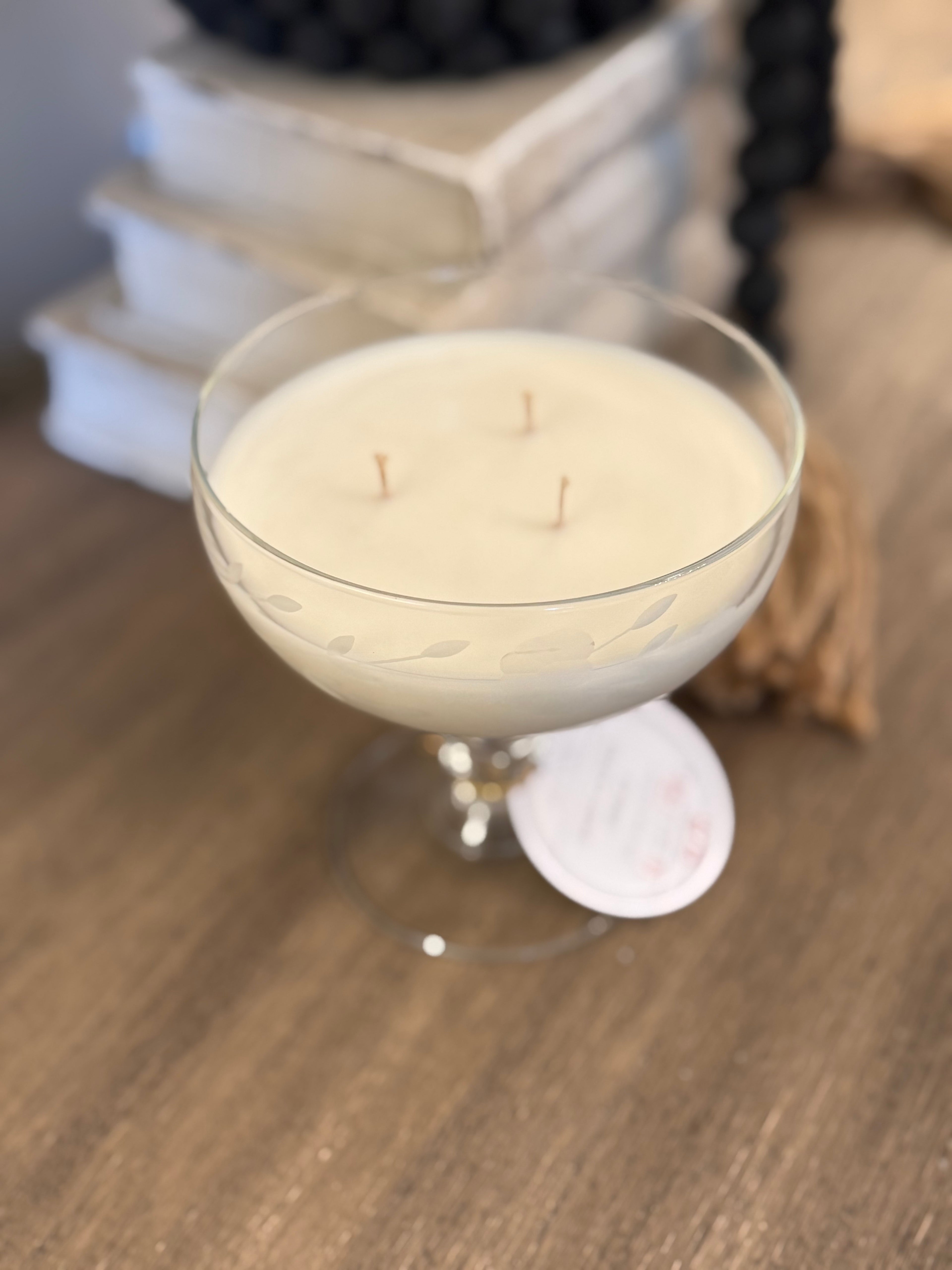 Vintage Etched Glass Coupe Candle - Snow Capped Spruce Scent