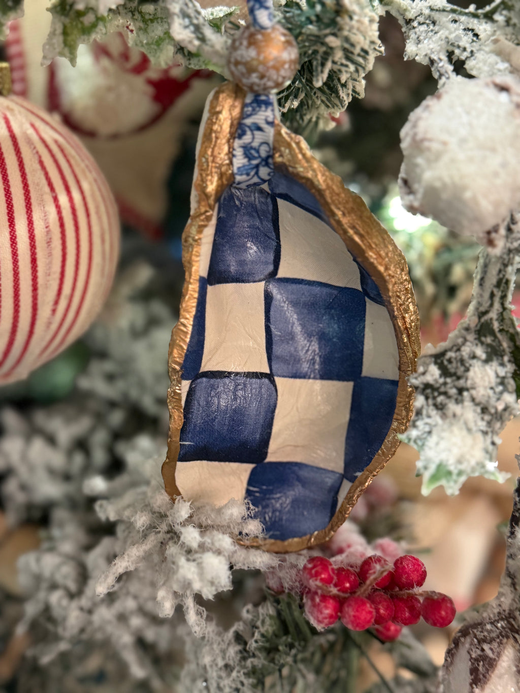 Blue & White Oyster Christmas Ornaments