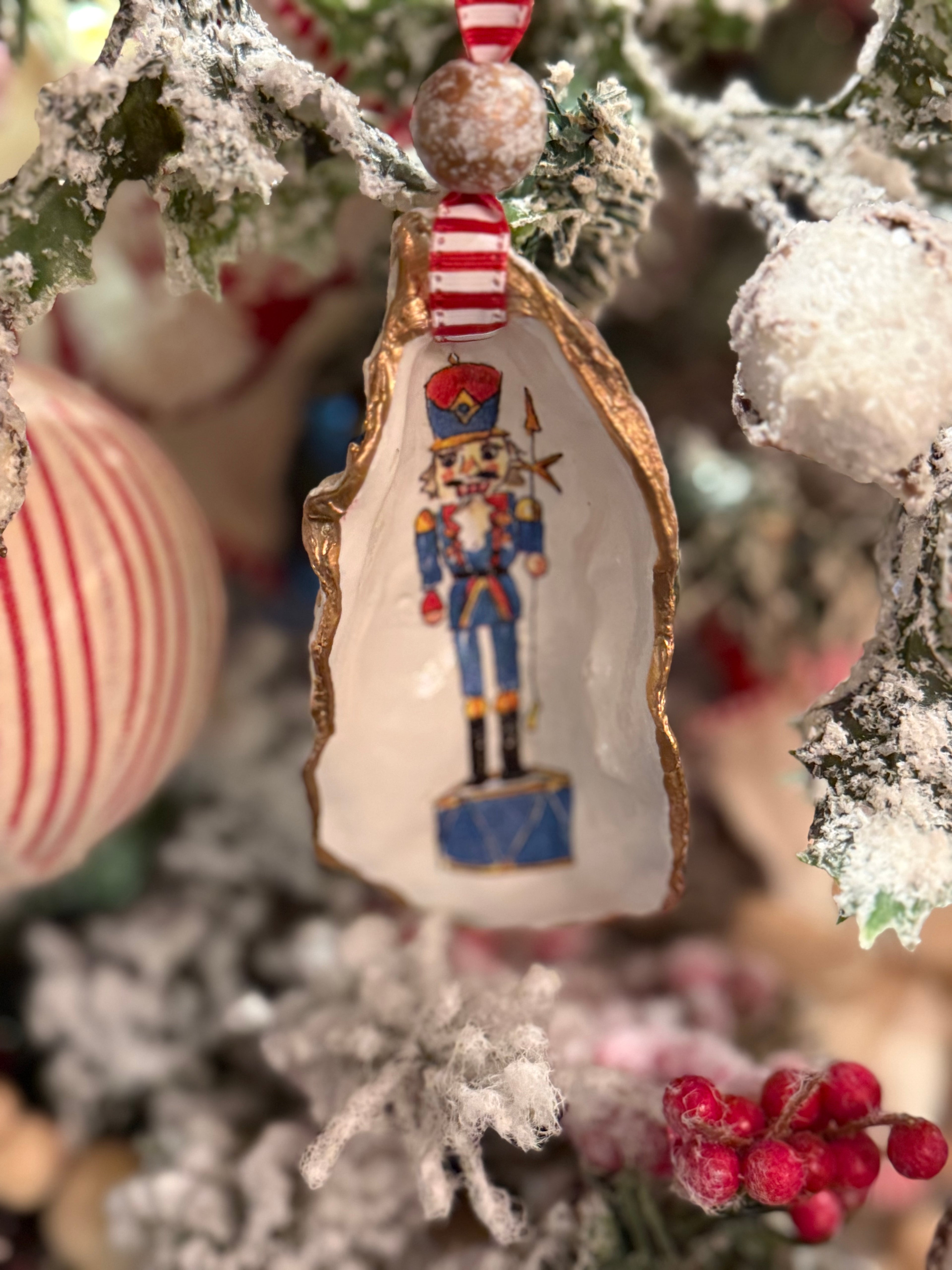 Blue & White Oyster Christmas Ornaments