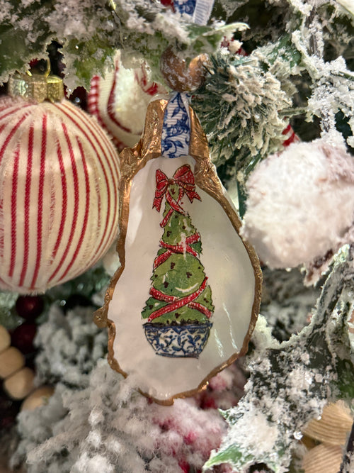 Blue & White Oyster Christmas Ornaments