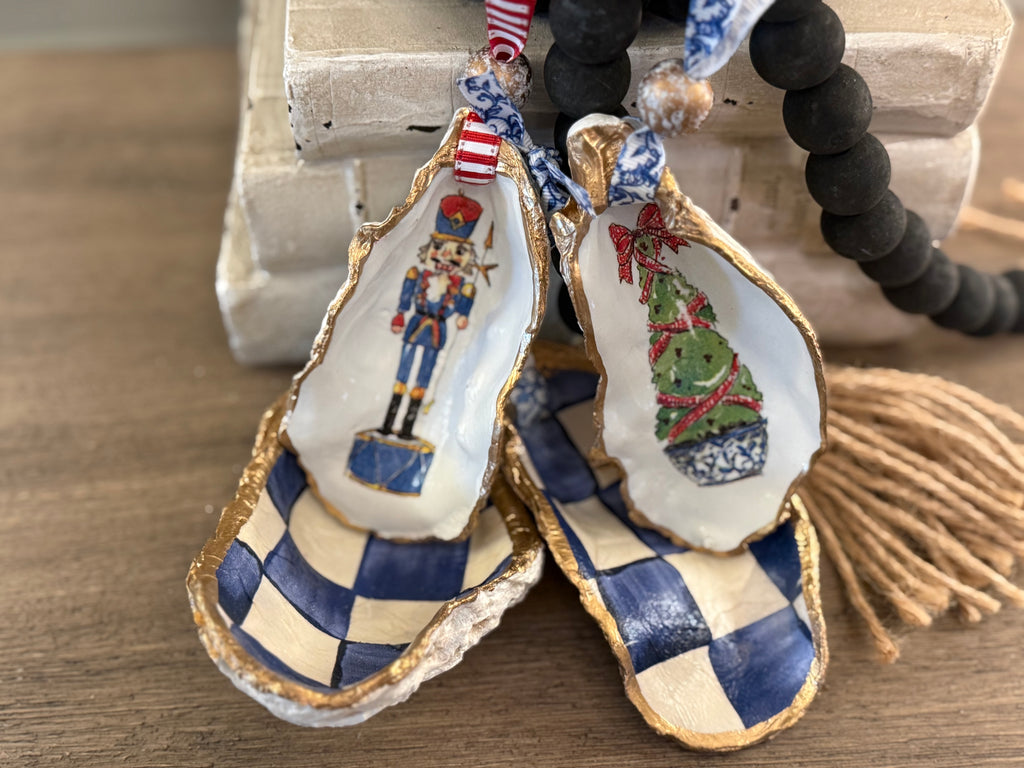 Blue & White Oyster Christmas Ornaments