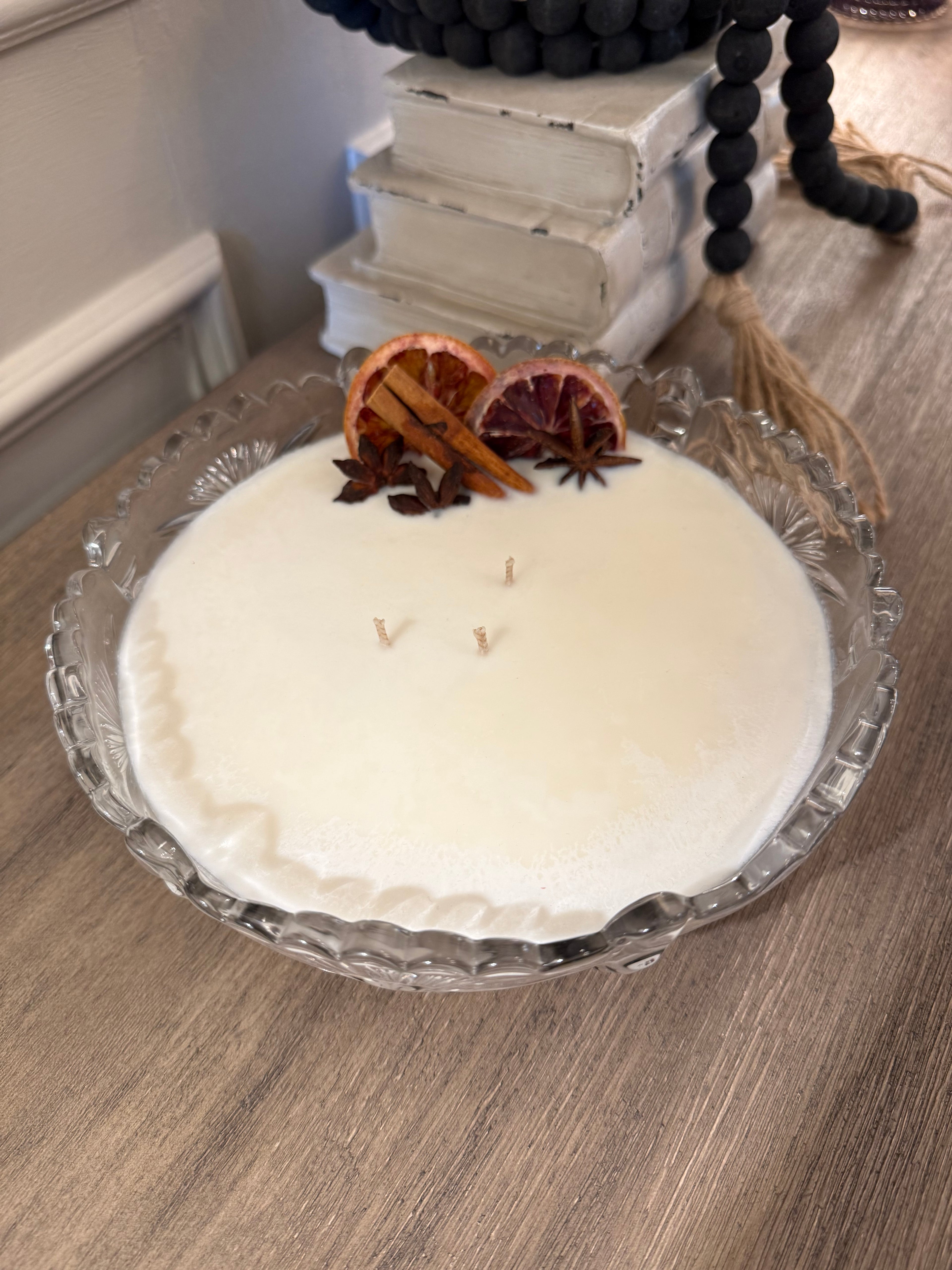 Lg Vintage pressed Glass Bowl Candle - Christmas Simmer Pot Scent