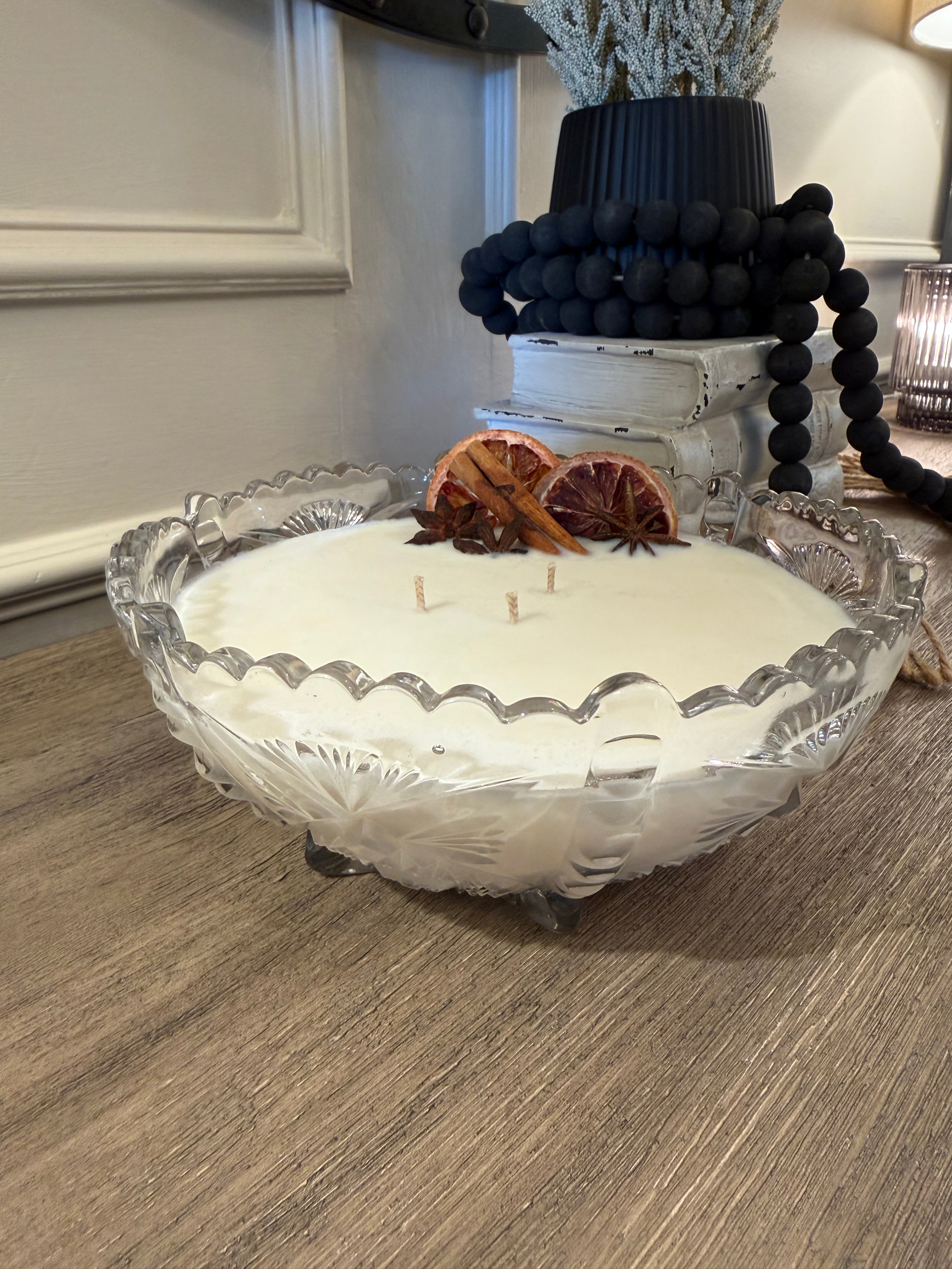 Lg Vintage pressed Glass Bowl Candle - Christmas Simmer Pot Scent