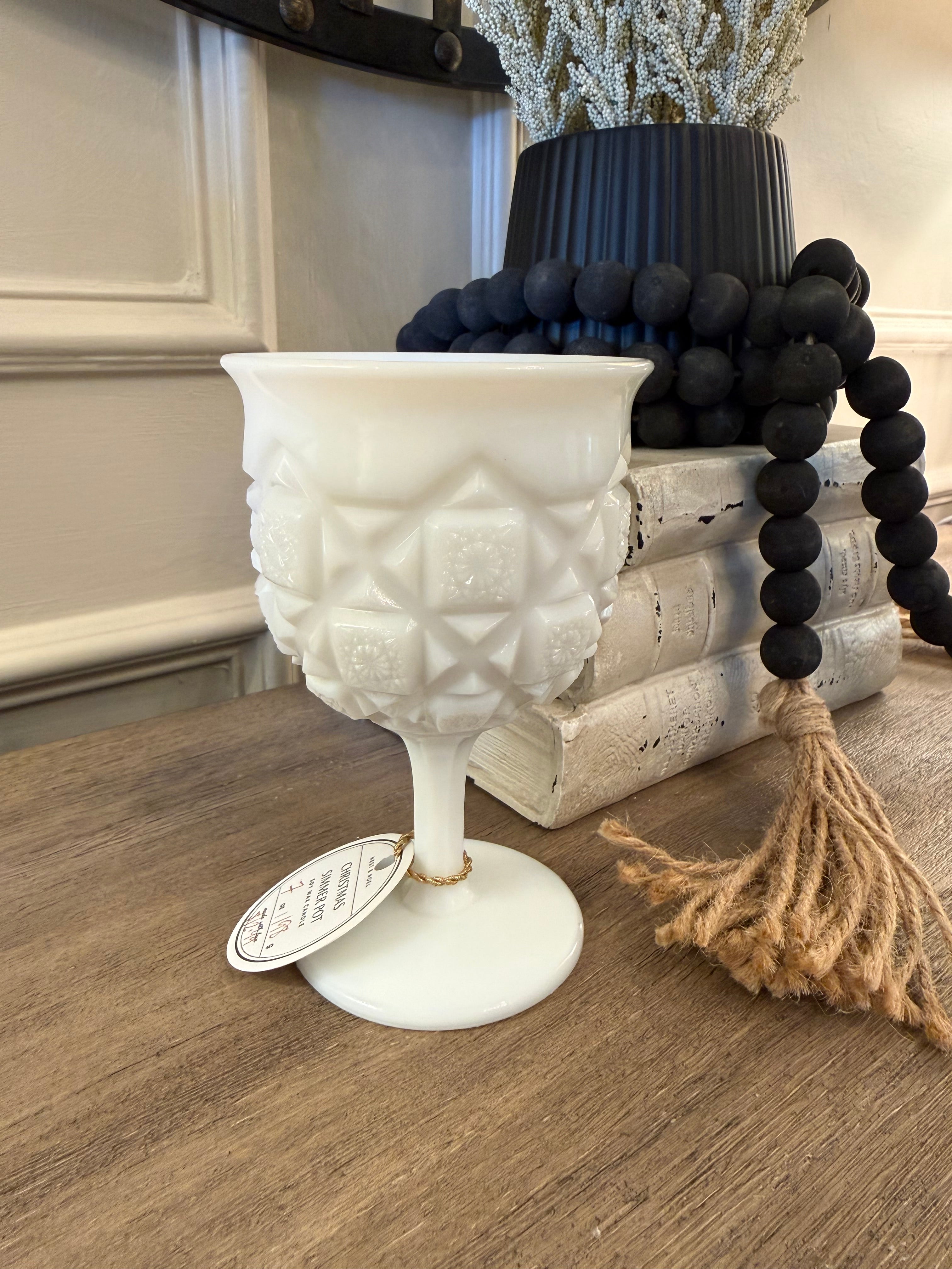 Vintage Westmoreland Milk Glass Old Quilt Goblet Candle